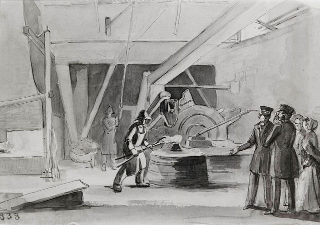 Interiör_av_vallonsmedja_vid_Gimo_bruk._Fritz_von_Dardel,_1838_-_Nordiska_Museet_-_NMA.0032399